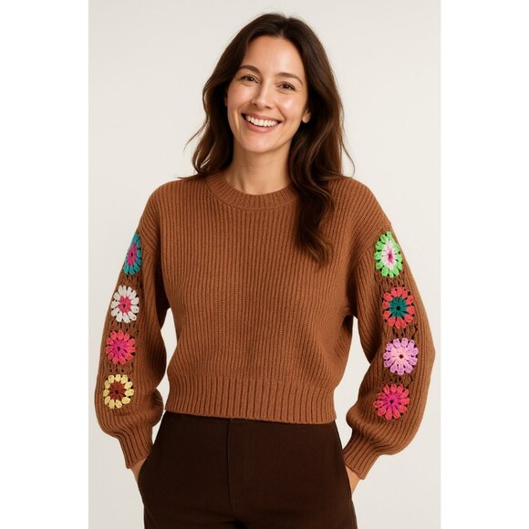 Women's Cropped Knitted Long Sleeve Sweater  – Sizes XL & S – NWT - Picture 1 of 13